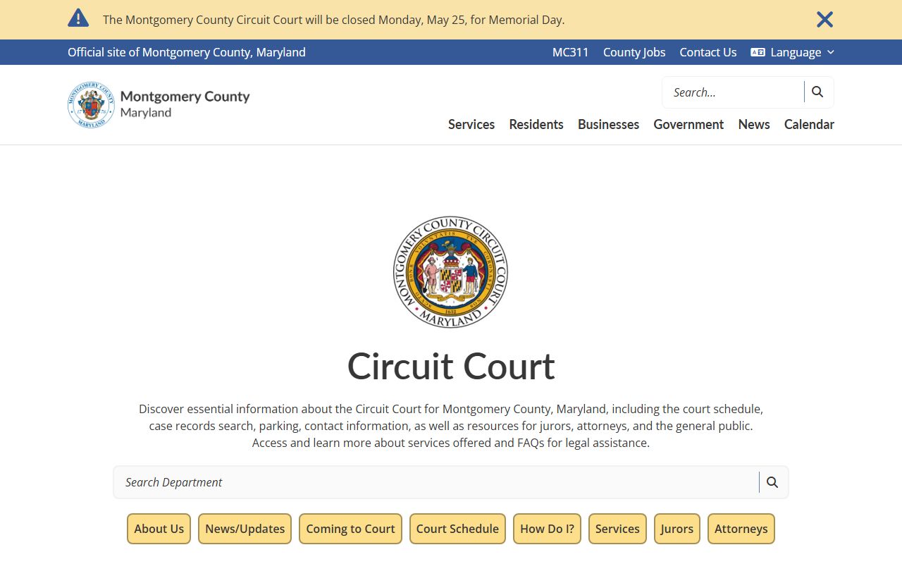 Montgomery County Circuit Court homepage for court records