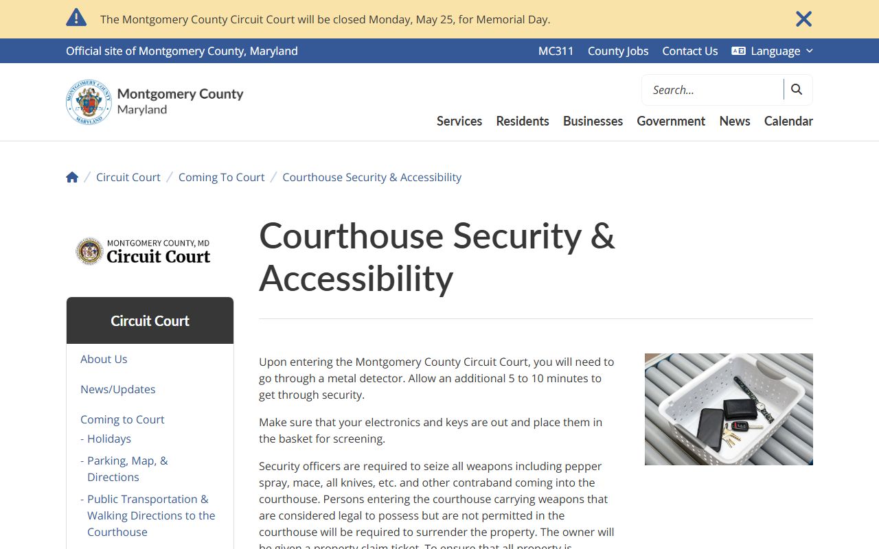 Montgomery County courthouse security and accessibility for court records visitors