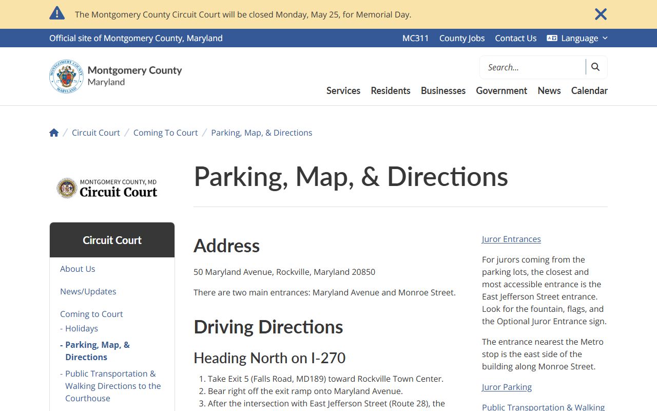 Montgomery County courthouse parking and directions for court records visitors