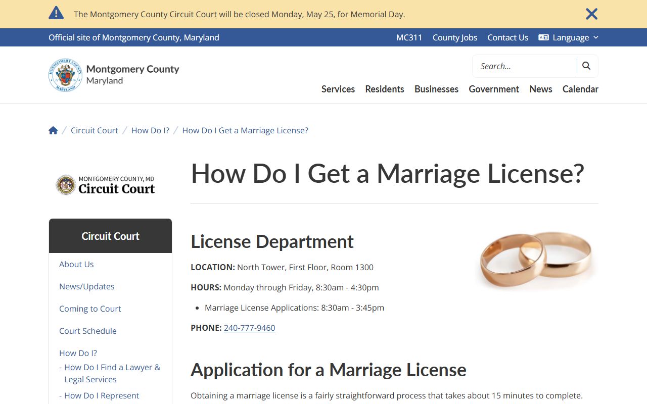 Montgomery County marriage license court records instructions