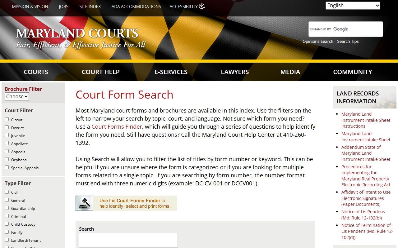 Maryland Judiciary court forms for Montgomery County court records