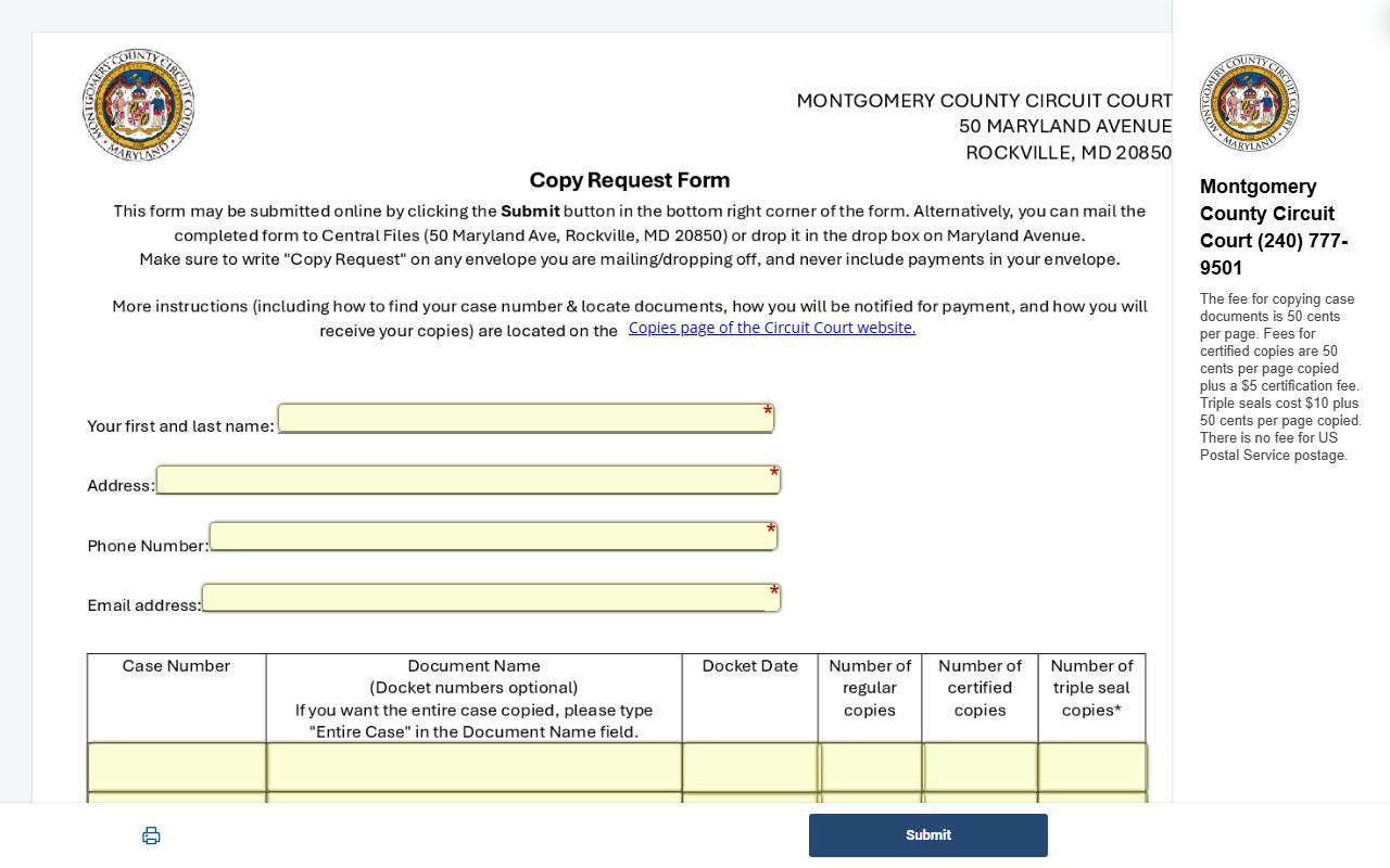 Montgomery County court records Circuit Court copy request form
