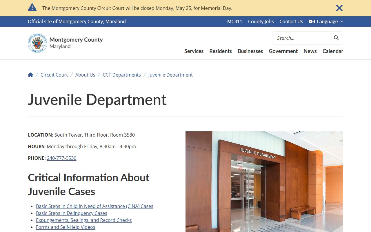 Montgomery County court records juvenile department access