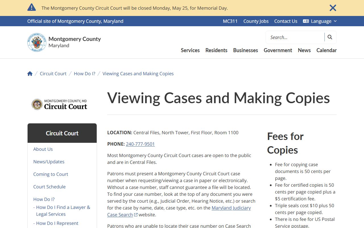 Montgomery County court records viewing cases and making copies page
