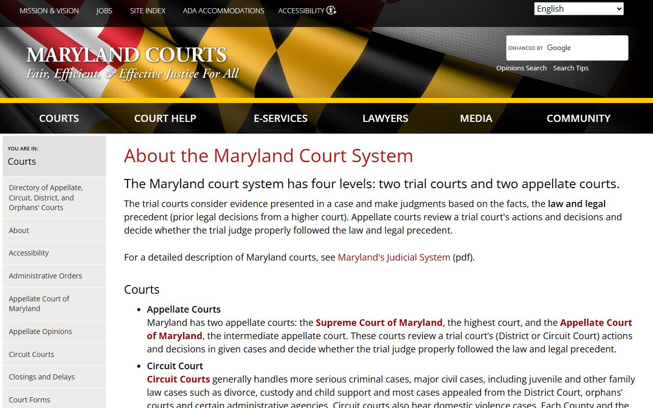 Montgomery County Circuit Court Maryland court system overview