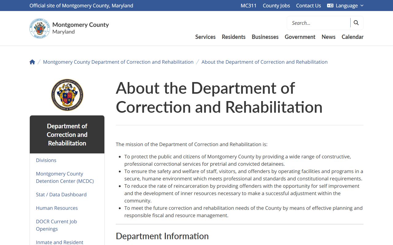 Montgomery County inmate records DOCR department overview
