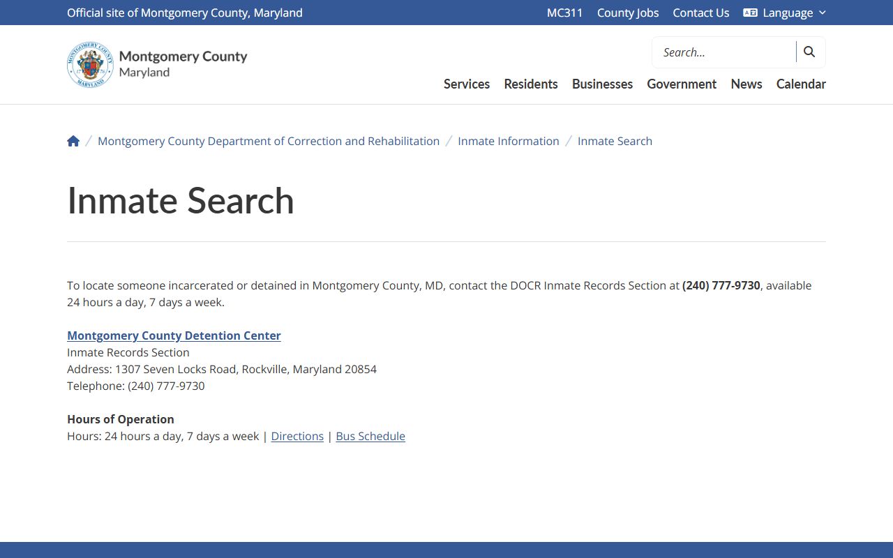Montgomery County inmate records DOCR inmate search instructions