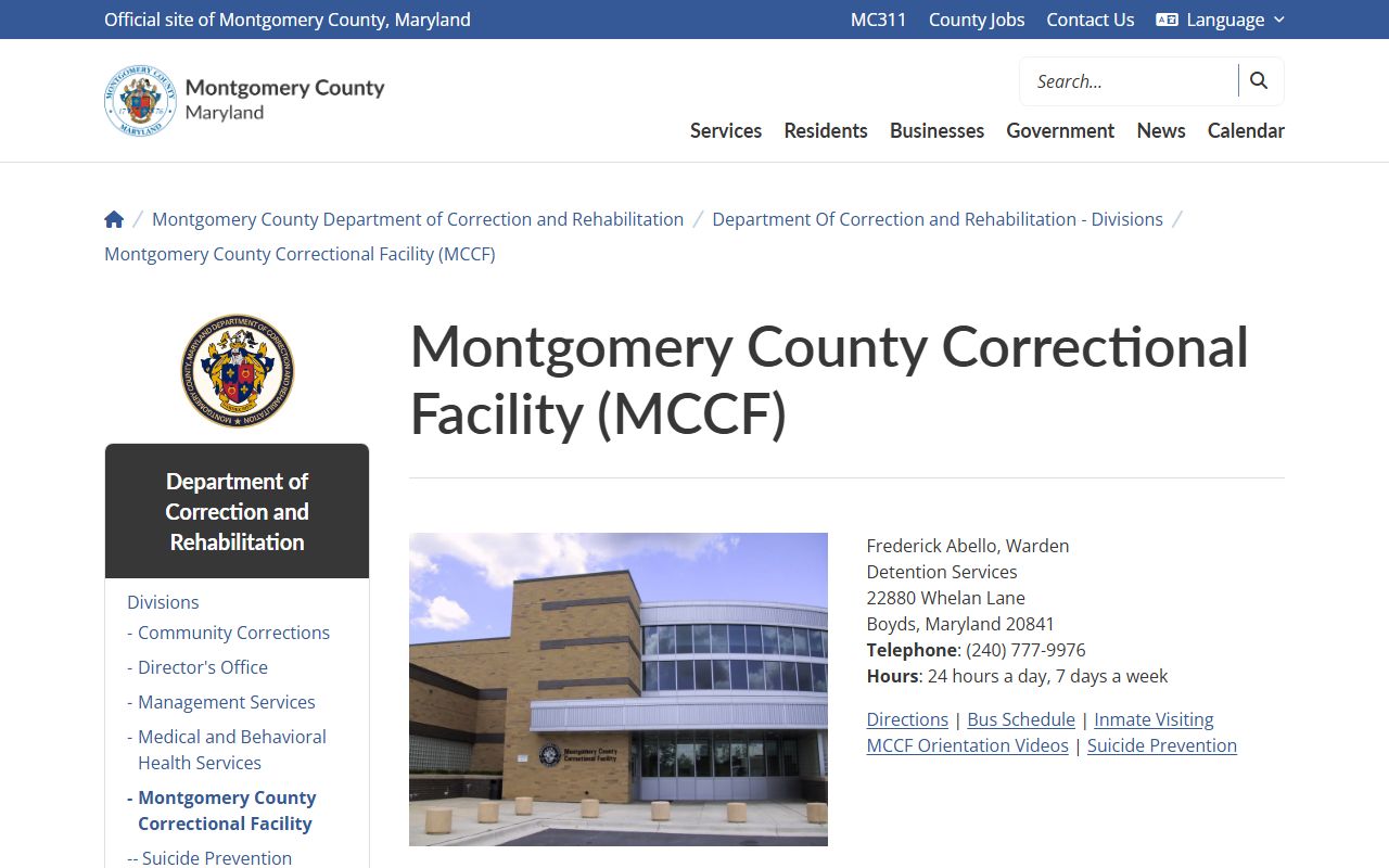 Montgomery County inmate records Correctional Facility MCCF