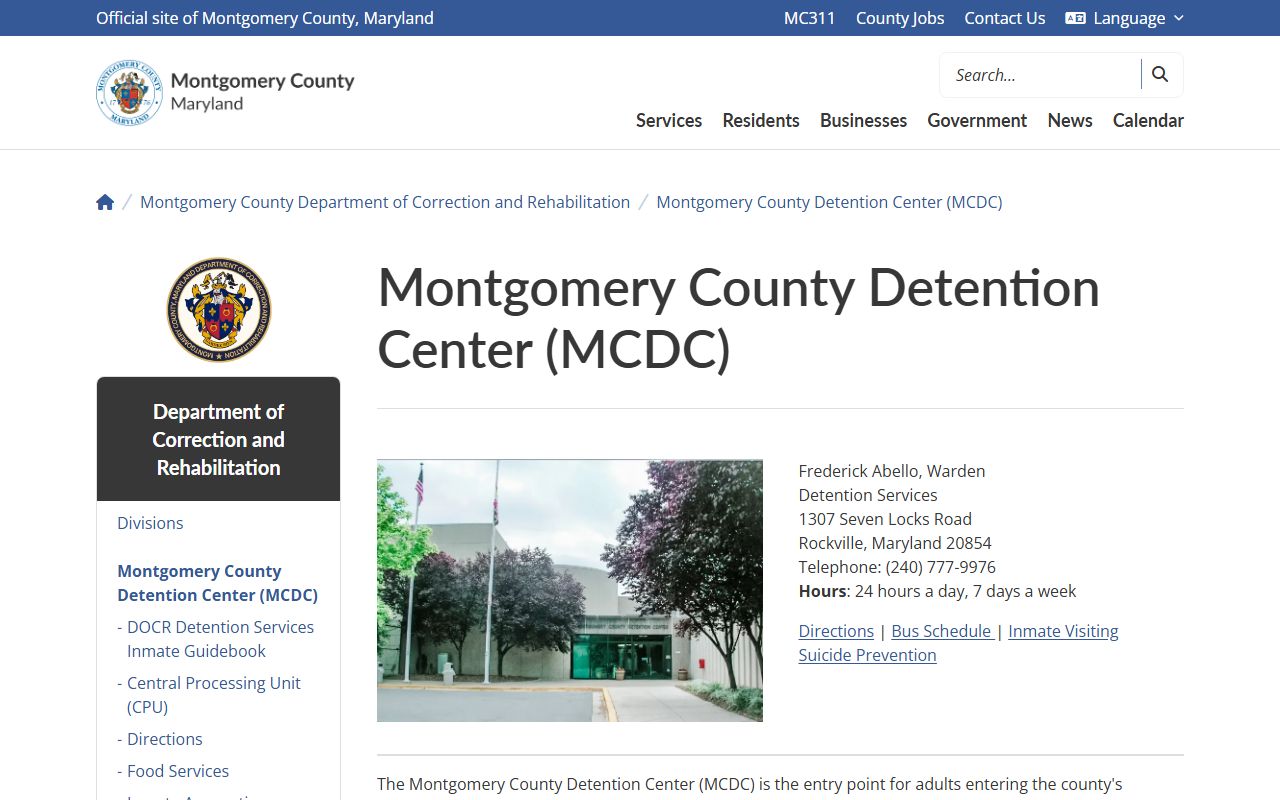 Montgomery County inmate records Detention Center facility page