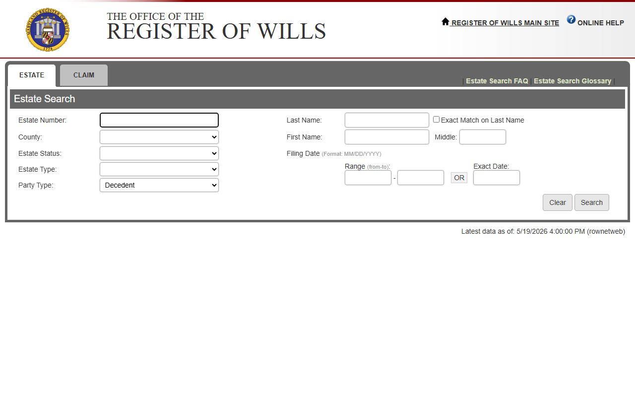 Montgomery County probate records Estate Search portal