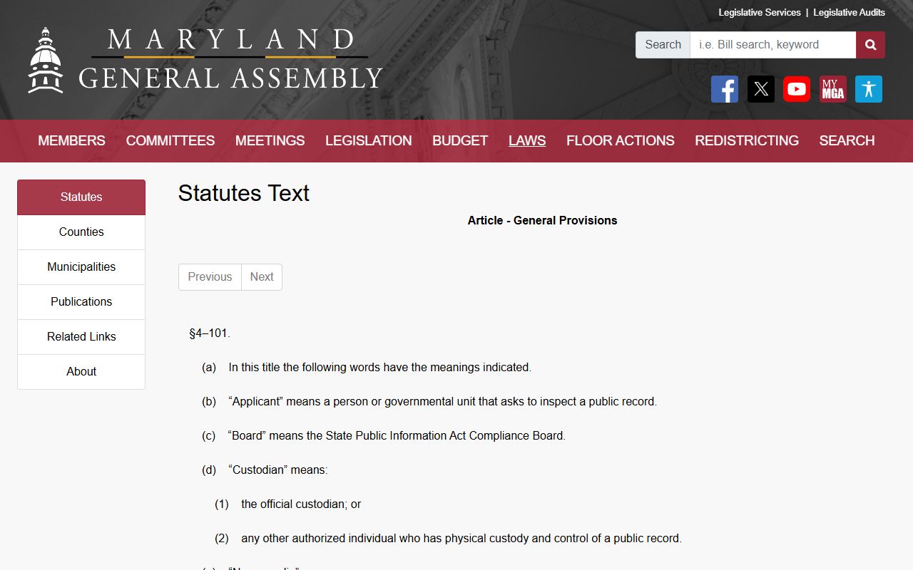 Montgomery County public records PIA definitions statute