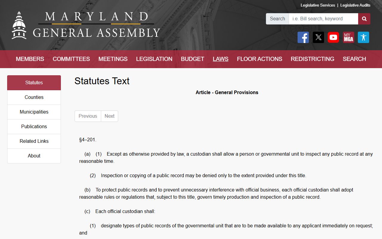 Montgomery County public records PIA public inspection statute