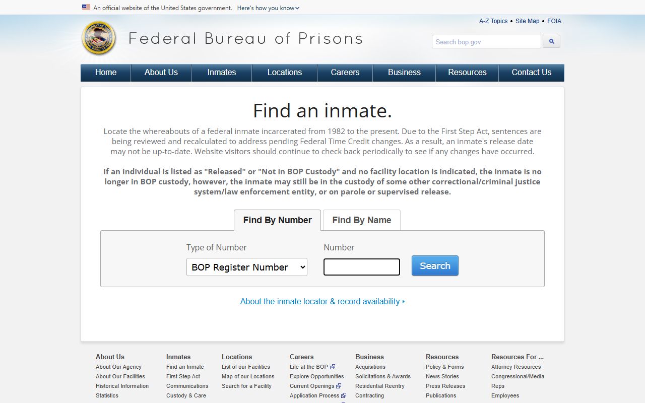Montgomery County released inmates federal BOP inmate locator