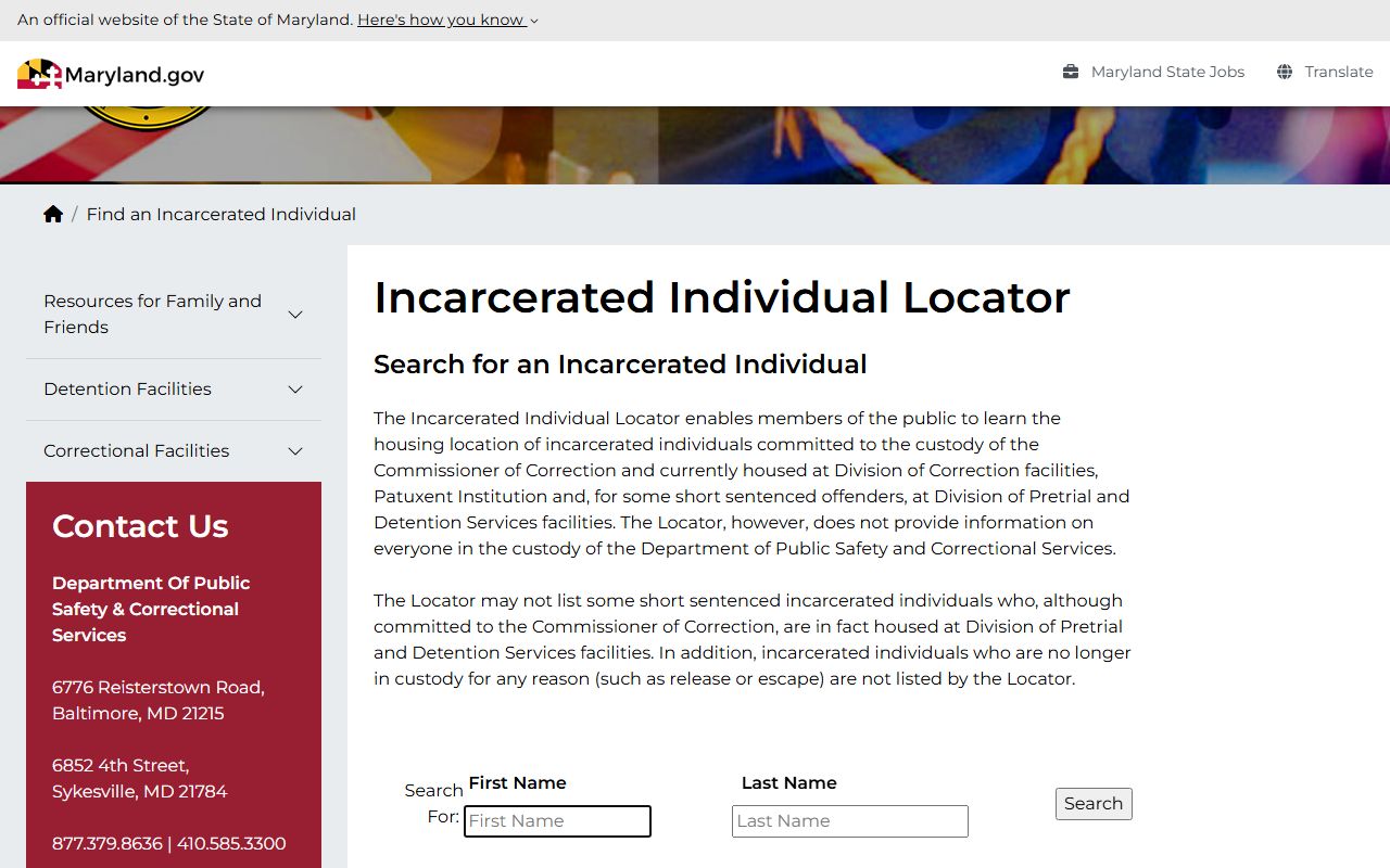 Montgomery County released inmates Maryland DPSCS inmate locator
