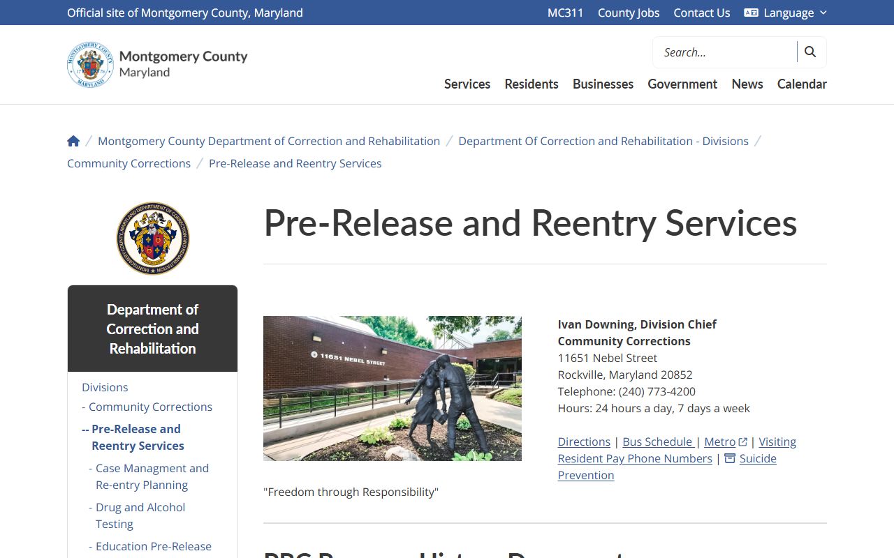 Montgomery County released inmates Pre-Release and Reentry Services