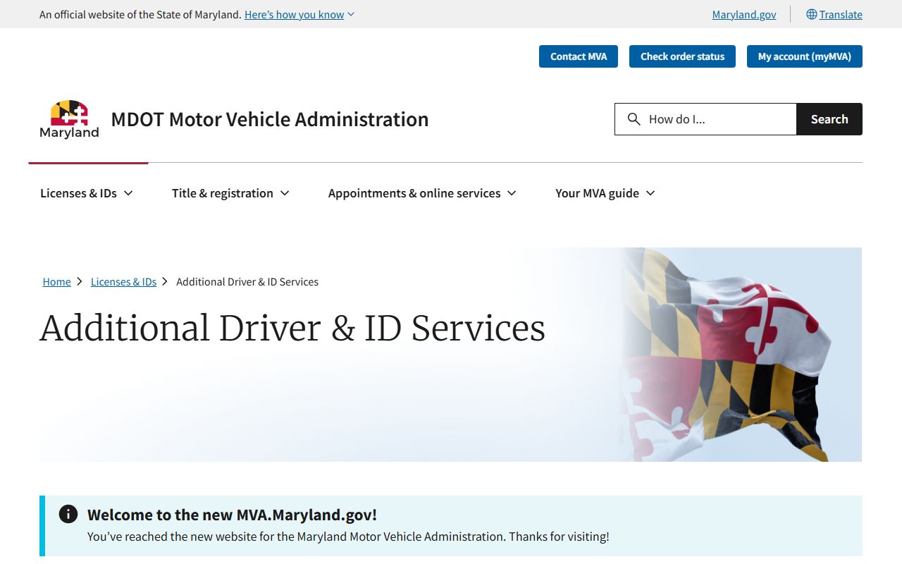 Montgomery County traffic court records MVA driver and ID services